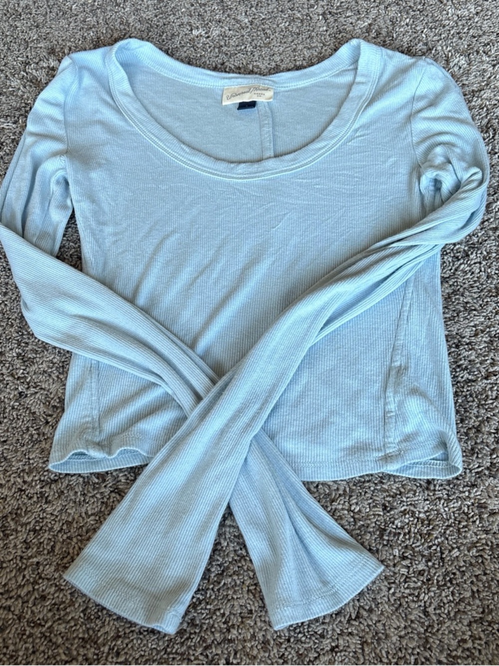 Universal Thread Pale Blue Ribbed Scoop Neck Long Sleeve Top